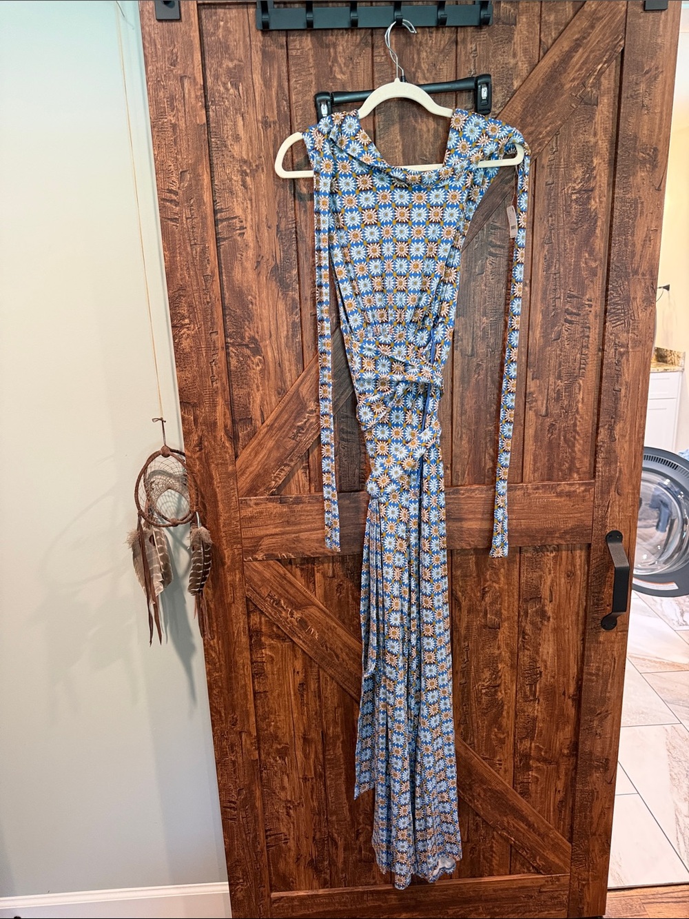 Blue Floral Maxi Dress with Tie Waist